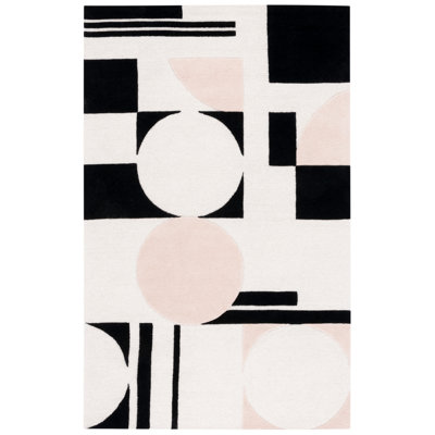 Felipe Blush Black Hand-Woven Wool Geometric Rug