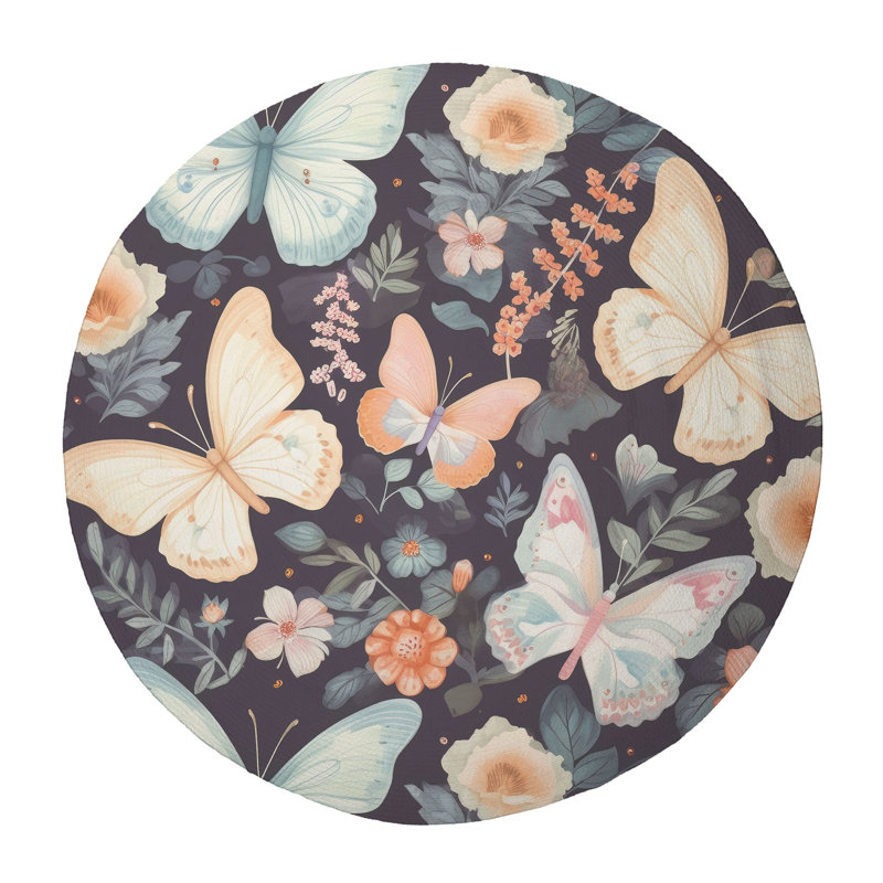 Tapis tressé Butterflies & Blooms, Rond 5 pi
