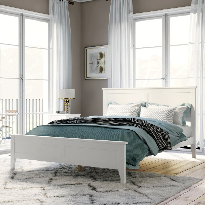 Tramarcus Modern Solid Wood Platform Bed with Headboard, Full, White 1