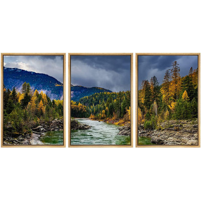 Autumn Fall " Autumn Fall Mountain Range Forest River Nature Wilderness " 3 - Pieces