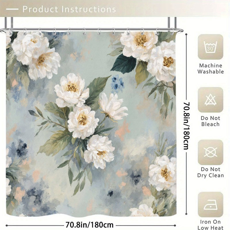 Élégants rideaux de douche floraux blancs pour salle de bain, 71 x 71, White Floral 2