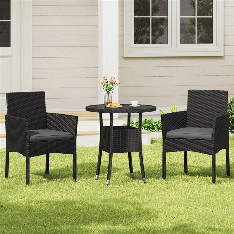 Outdoor Rattan Chairs and Side Table, Grey