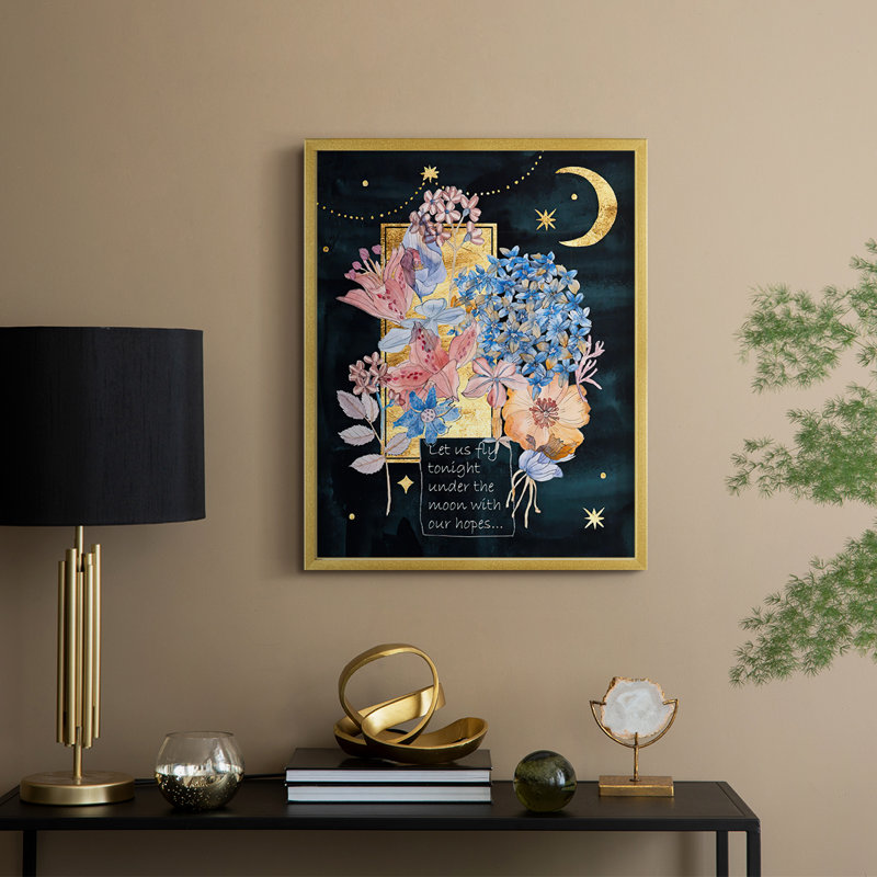 Moonlight Flowers I, reproduction encadrée - bois massif, H 11 po x l 9 po, Doré