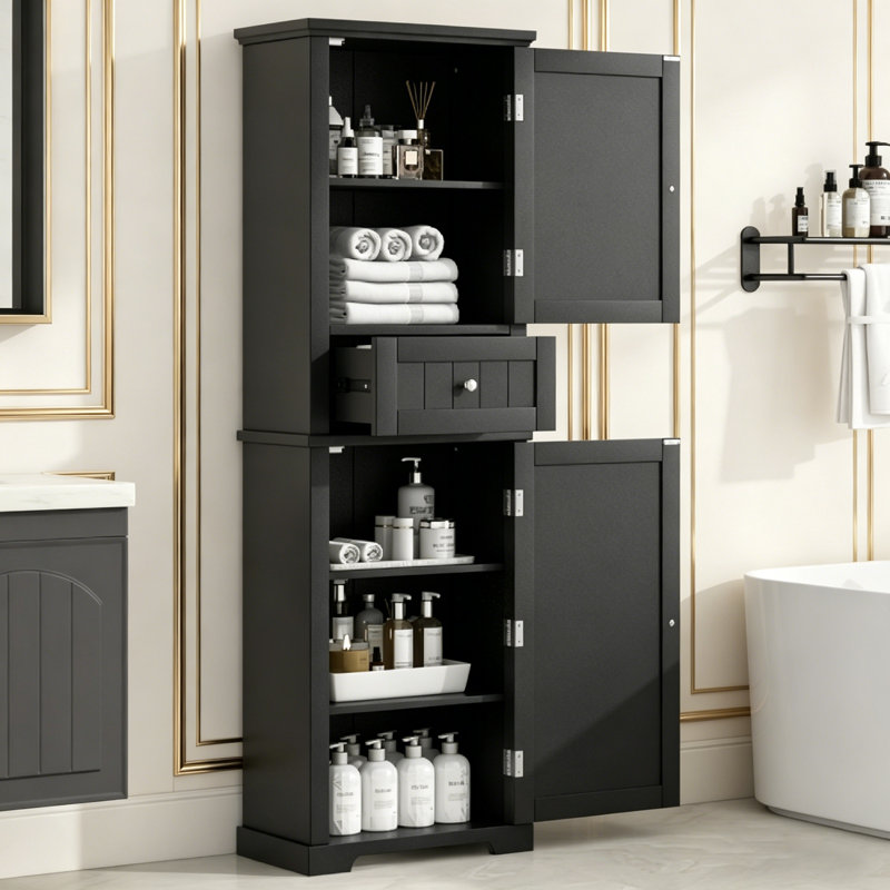 Tall Bathroom Storage Cabinet, Black