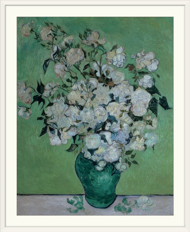 Un vase de roses, 1890 par Vincent Van Gogh - reproduction, H 38 po x l 32 po x P 1 po, Cadre blanc