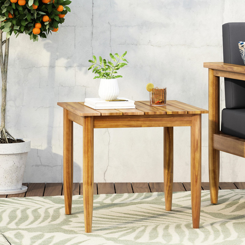 Table rustique en bois avec motif à lattes, l 20,26 po x P 18,69 po, côté de 20 x 20 x 18,69