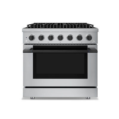 Hauslane 36" Gas Range In Stainless Steel | 6 Burners Up To 20,000 Btus | 5.2 Cu. Ft. Convection Oven With 5 Rack Positions | Convertible Ng/Lp | Cool-Touch Triple-Layer Door Matte Black