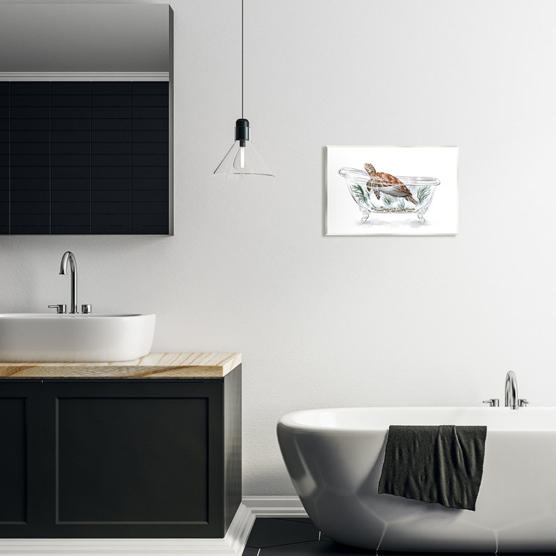 Turtle Swimming in Glass Bathtub Wood Wall Art