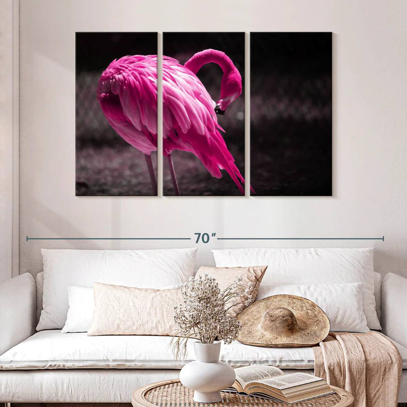 Beautiful Preening Flamingo, 32" H x 50" W