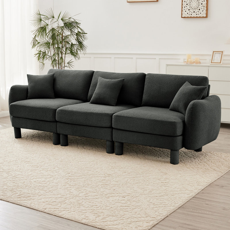 Canapé 3 places avec accoudoirs en forme de coquillage Boucle, H 35,01 po x l 109,41 po x P 35,81 po, 3, Gris foncé