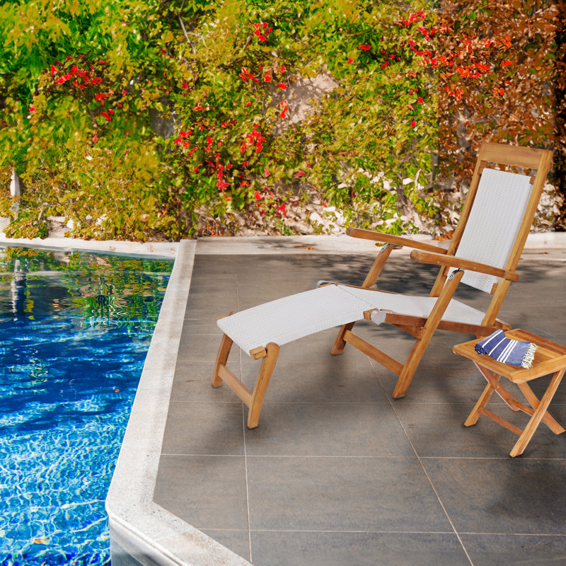 Narmada Outdoor Teak Chaise Lounge, White