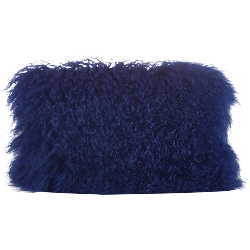 Housse et insert de coussin rectangulaire en laine d'agneau Iyana, Bleu de cobalt, H 12 po x l 20 po
