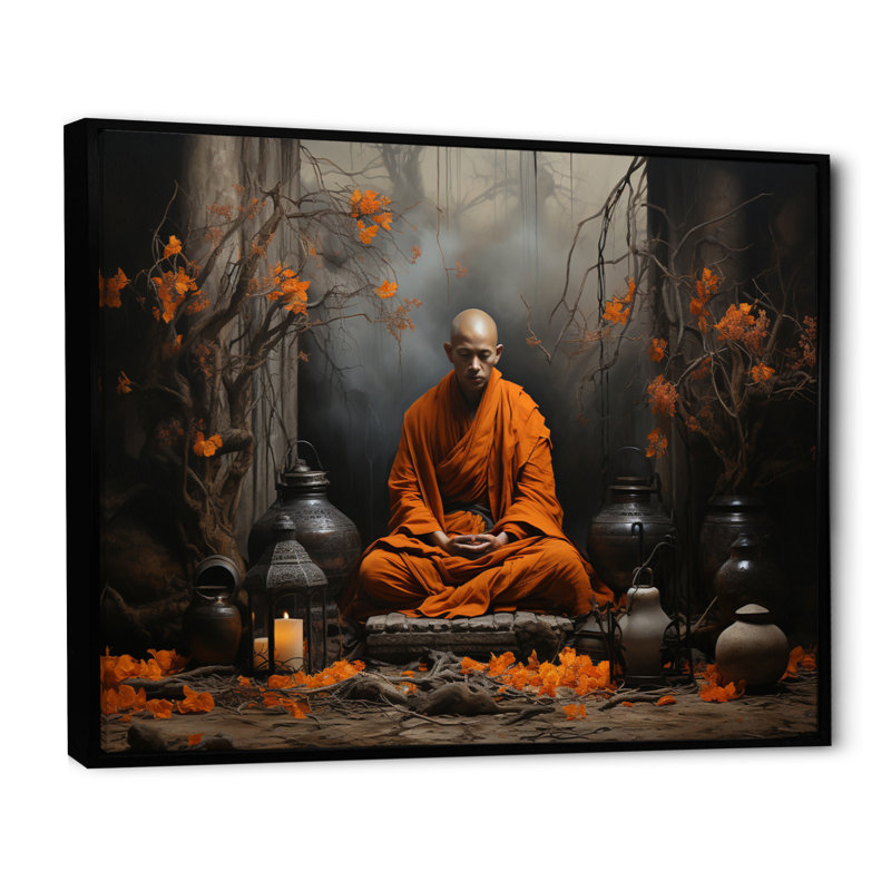 Sérénité religieuse et spirituelle, H 34 po x l 44 po x P 1,5 po, Cadre flottant noir