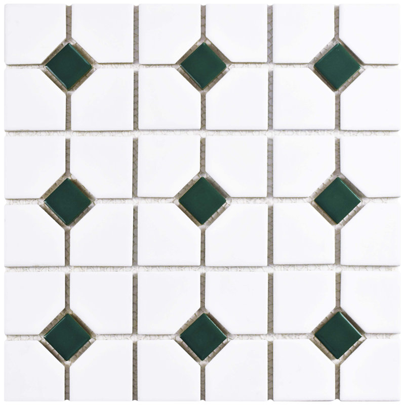 Carreau de mosaïque en porcelaine nid d'abeille pour mur et plancher 11 po x 11 po Oxford, Blanc / Vert