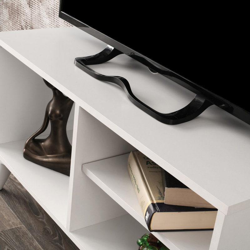 Modern White TV Stand, 47.2 x 11.8 x 11.8 inches | 100% Melamine Coated Particle Board & 100% Metal Frame | Stylish Solid Color Design for Living Room, Durable & Elegant | Perfect for Entertainment Spaces