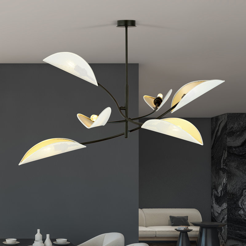 6 - Light Chandelier, White/Gold