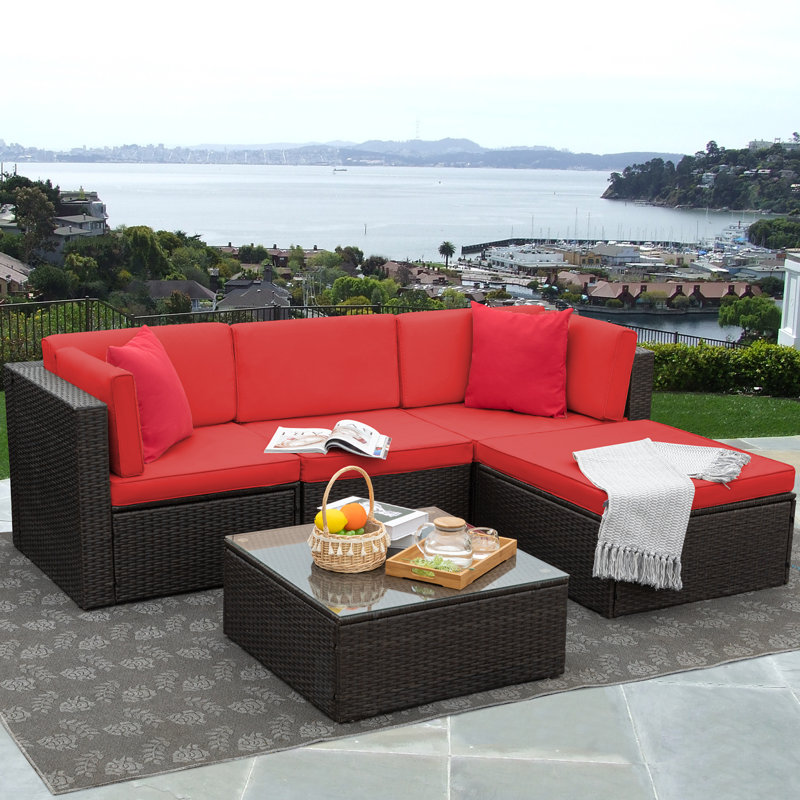 5 - Person Patio Conversation Set with Cushions, Red Pillow