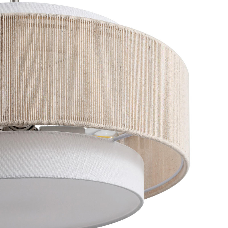 Lustre tambour en corde tissée à la main 4 lumières Reenat, Nickel brossé