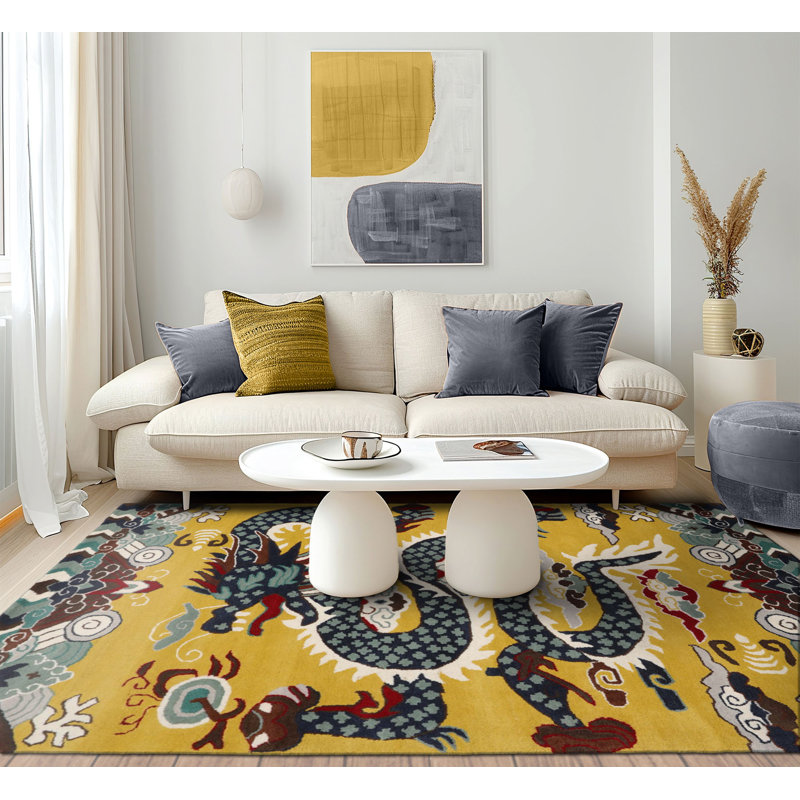 Tapis chinois en laine touffeté à la main 5 x 8 po, Rectangle de 5 pi x 8 pi