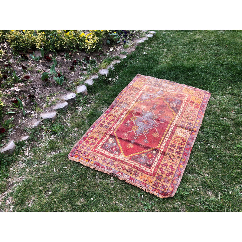 Tapis turc rétro Oushak - idéal pour les décors bohémiens dans le salon ou la chambre à coucher