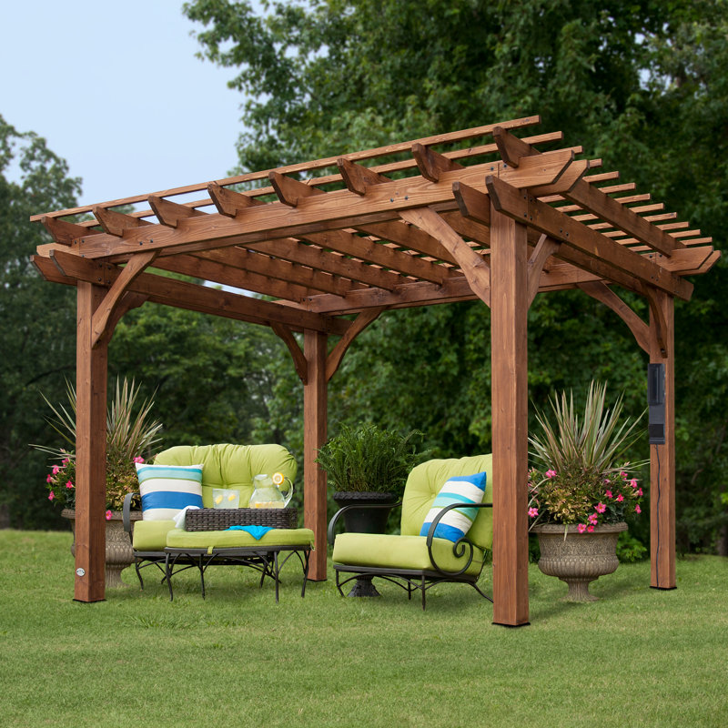 Ensemble de pergola d'extérieur en bois de cèdre 12 pi x 10 pi avec toit en treillis et PowerPort Backyard Discovery Beaumont