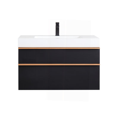 Meuble-lavabo mural noir 36 po avec lavabo en acrylique intégré, 2 tiroirs à fermeture en douceur, armoire flottante moderne pré-assemblée