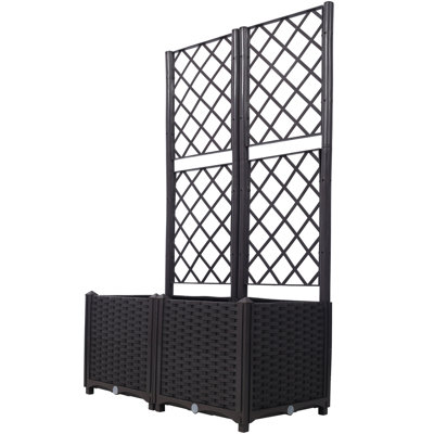 Brown Trellis Raised Bed - 2 Removable Pots And Drainage Plug Enhances Garden Decoration With Climbing Plant Support Polypropylene Outdoor