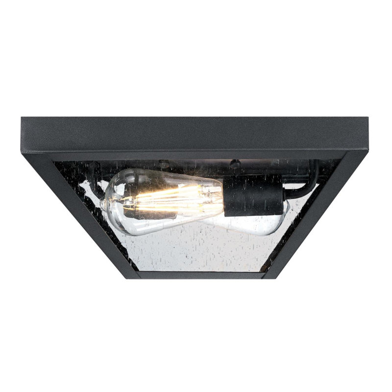 Westinghouse Lighting Plafonnier encastré d'extérieur deux lumières 12 pouces Wyndham, finition noire texturée avec verre bullé transparent