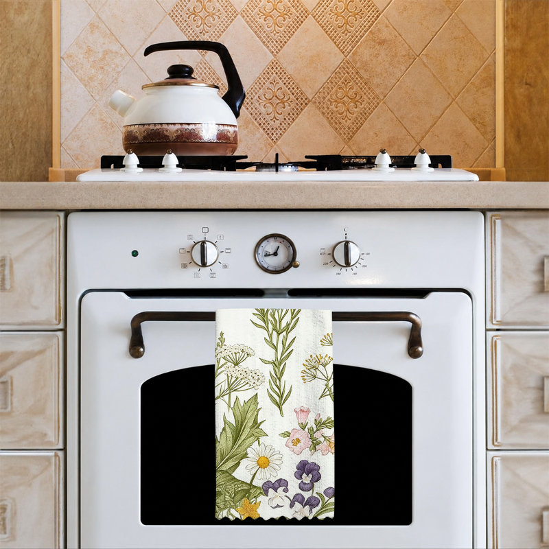 Linges de cuisine en microfibre, linges à vaisselle réutilisables absorbants, décoratifs résistants à la décoloration, 16 po x 24 po, eau-forte botanique verte