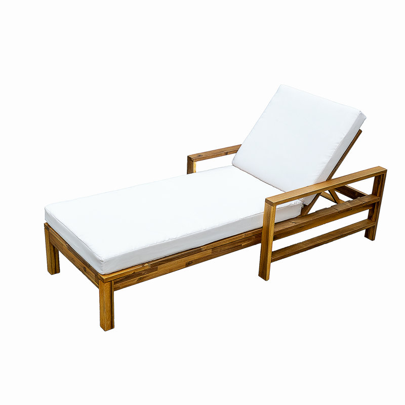 Acacia Wood Adjustable Backrest Outdoor Lounge Chair,Suitable for Gardens,Terraces,and Poolside Areas, Beige