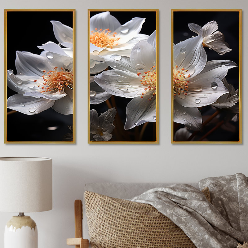 Ensemble de salon Coral Underwater Flowers III - Coastal Coral Under Water, Cadre flottant doré, H 32 po x l 48 po x P 1 po
