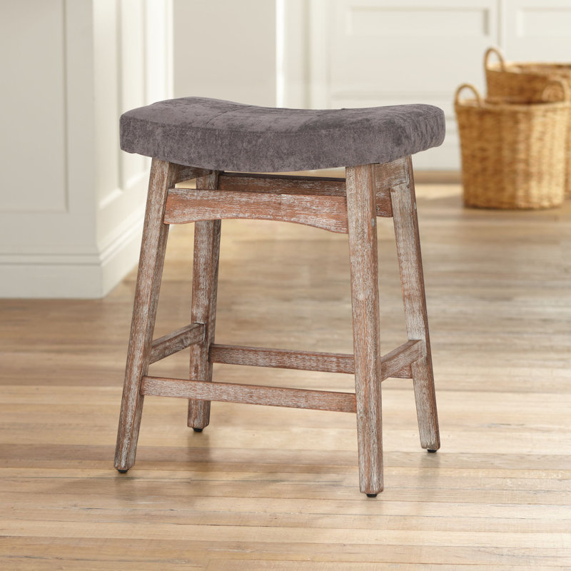 Amberlynn Upholstered Counter Stool with Solid Wood Frame, Brown/Light Gray