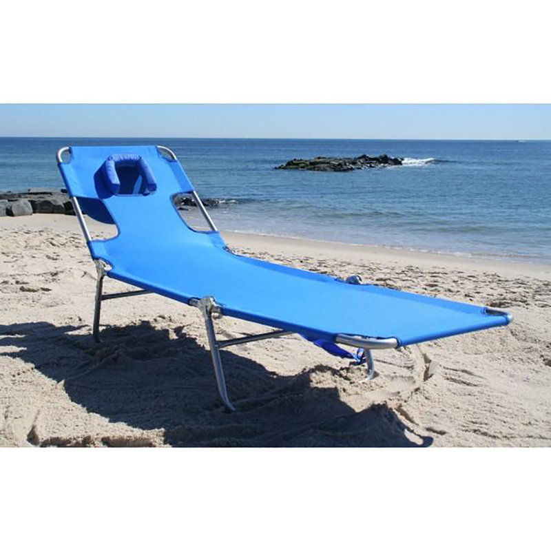 Ostrich Chaise Lounge Folding Portable Sunbathing Poolside Beach Chair, Blue