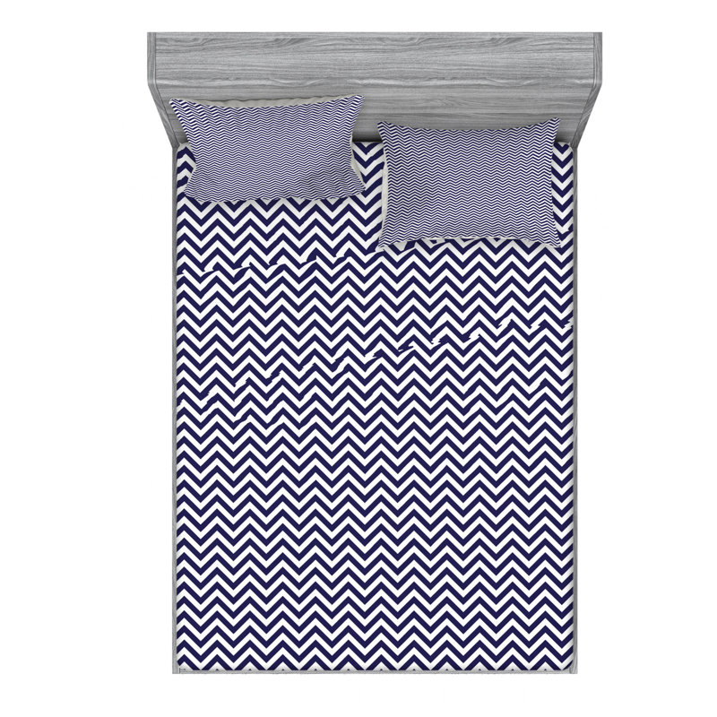 Microfiber Chevron Sheet Set, Queen Sheet Set + Fitted Sheet + Pillowcase, Blue Chevron