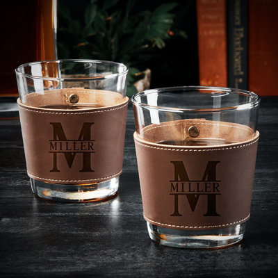 Stratford 12oz. Leather-Wrapped Whiskey Glasses Set - Personalized Whiskey Glasses