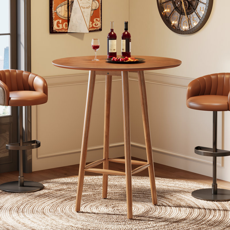 Table de bar ronde 39,37 po, table bistro en bois massif avec cadre robuste
