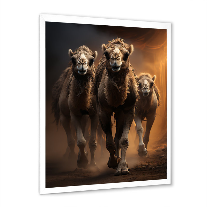 Keerthana Camels Desert Symphony - impression, H 32 po x l 24 po x P 1 po, Cadre simple blanc
