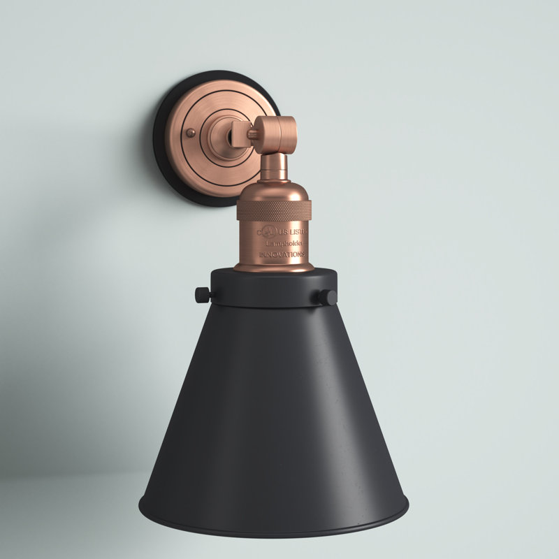 Donovan Armed Sconce, Matte Black, Antique Copper
