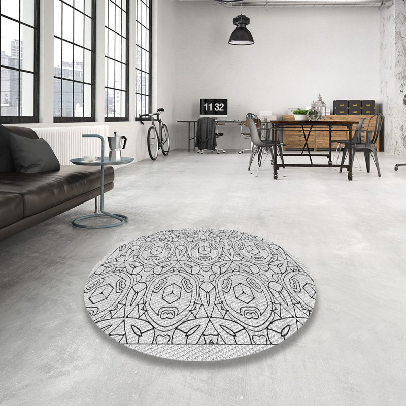 Tapis gris tissé à la machine, Rond 6 pi