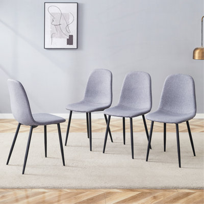 Luxury Simple Chair - Set Of 4 Linen-Cotton Material High Resilience Dining Chair With Metal Black Leg.Integral Metal Leg Architecture,Suitable For Various Interior Decoration Styles.