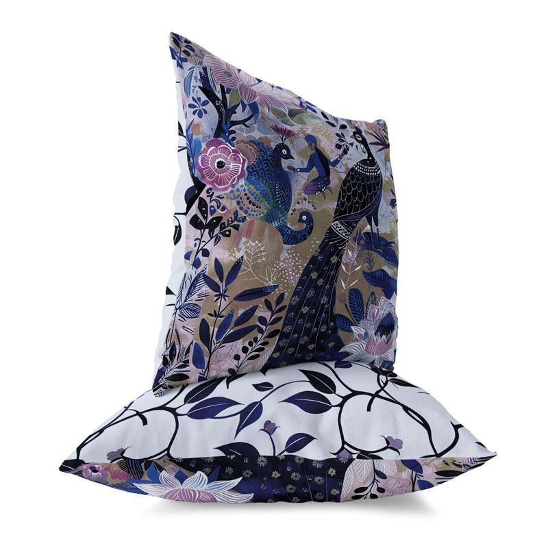 Coussin Jungle Tapisserie, H 16 po x l 16 po, Bleu / Rose