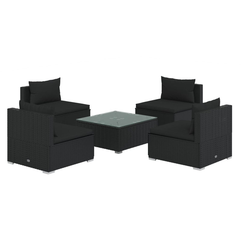 4 - Person Seating Group with Cushions, Black, Black