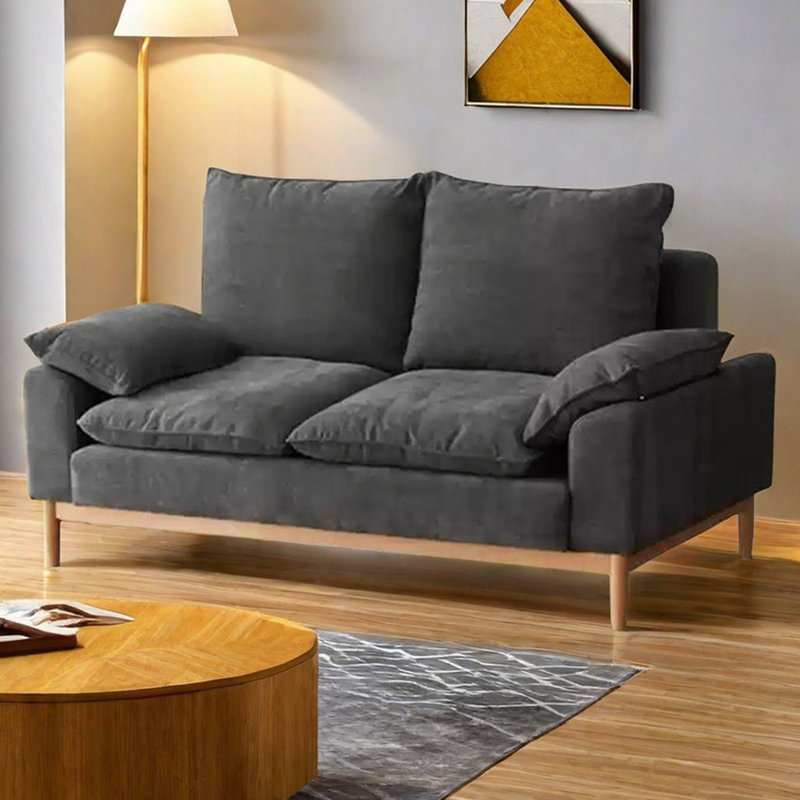 Nordic simple solid wood fabric sofa, Dark Gray