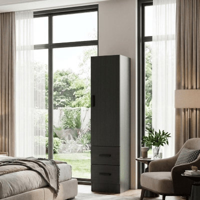  Armoire garde-robe avec 2 tiroirs et une porte pouvant s'ouvrir de la gauche ou de la droite.