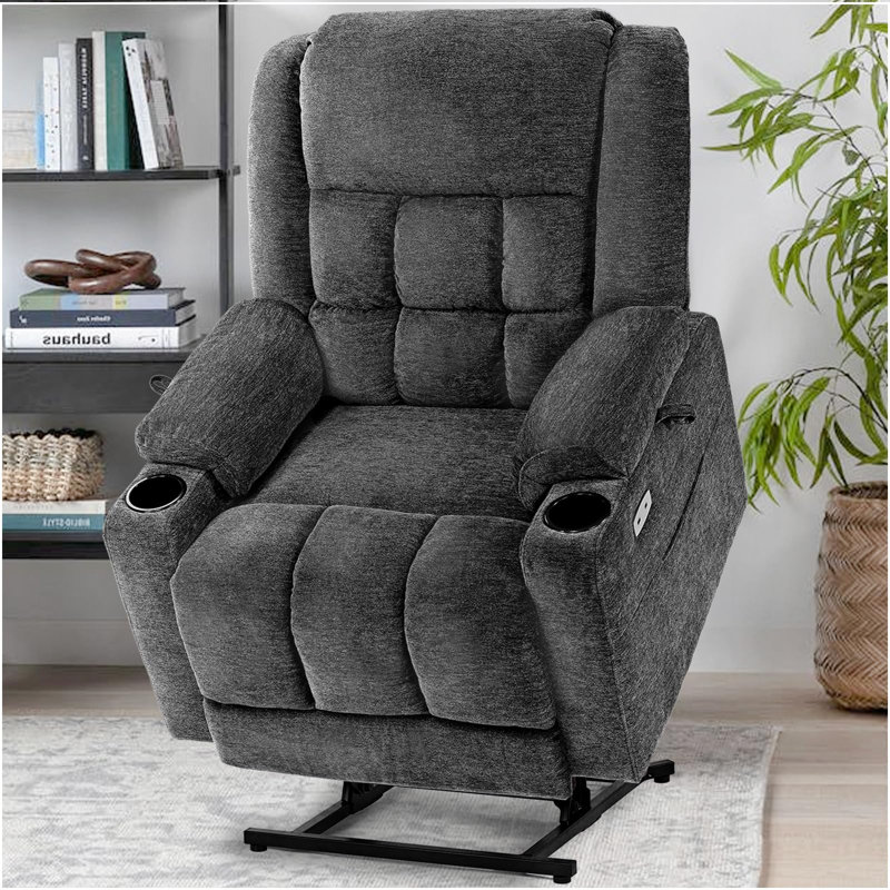 EONIX Dual Motor Lay Flat Power Lift Recliner Chair for Elderly, Electric Recliner Lift Chair for Adults with Heat and Massage, Cup Holders, 400lbs Heavy Duty, SLRY014062, Dark Grey