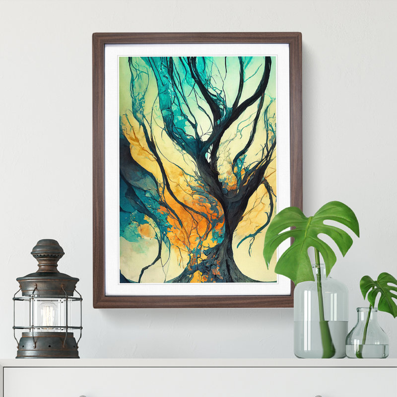Abstract Tree No.1 - Wall Art, 48cm H x 36cm W, Walnut Framed Paper, White