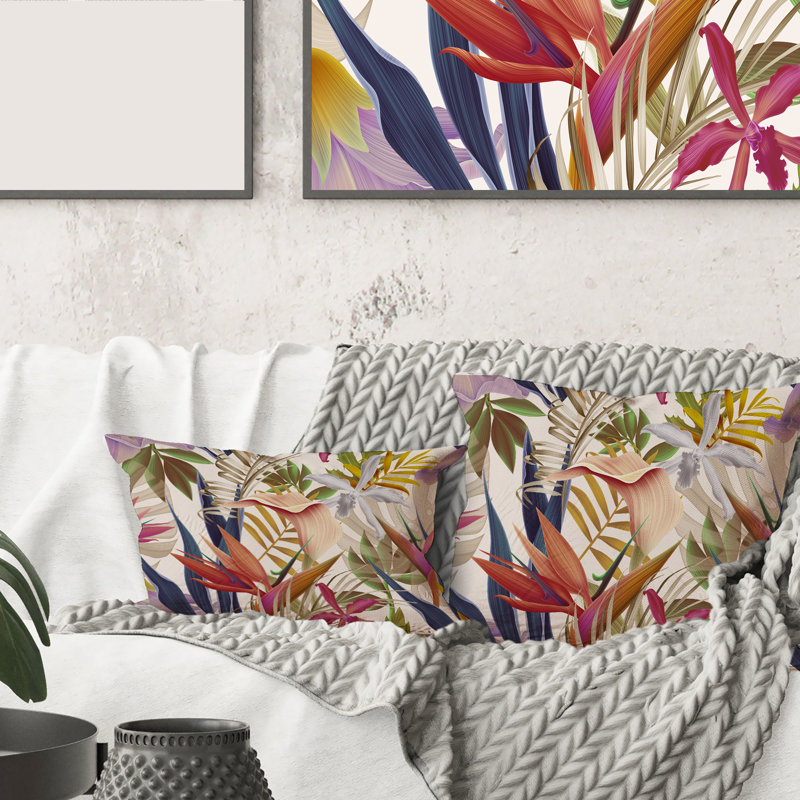 Housse et coussin carrés de fleurs tropicales III, 18" x 18"