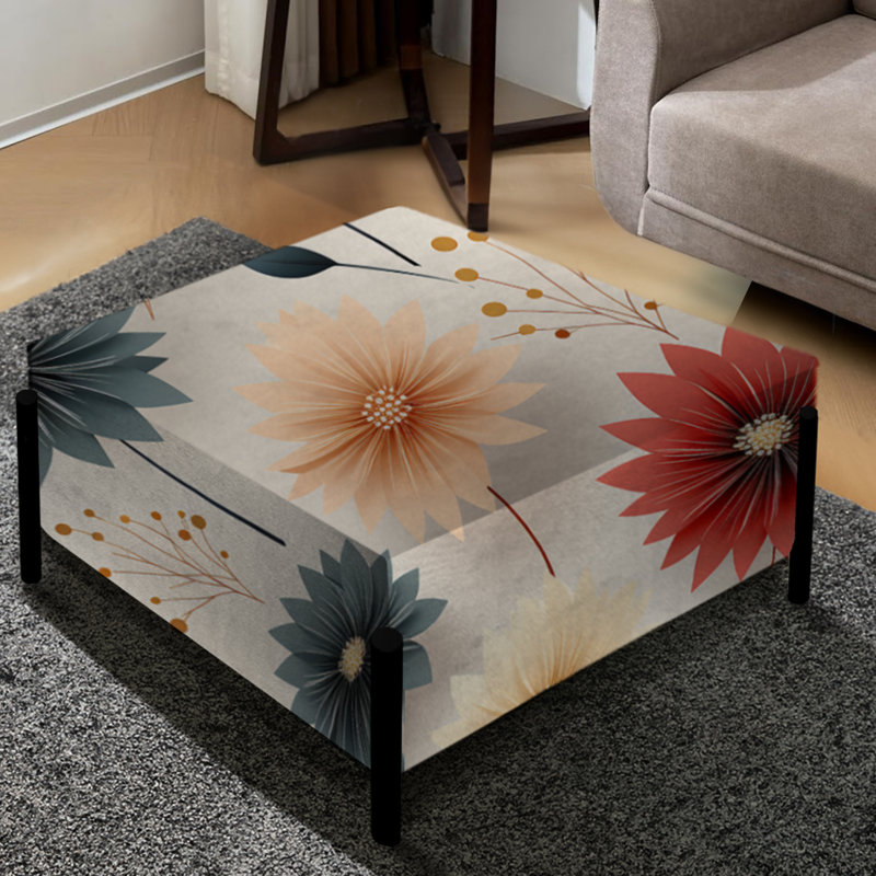 Mandala à œillets, fleurs, motif bohème I - grand repose-pieds carré floral