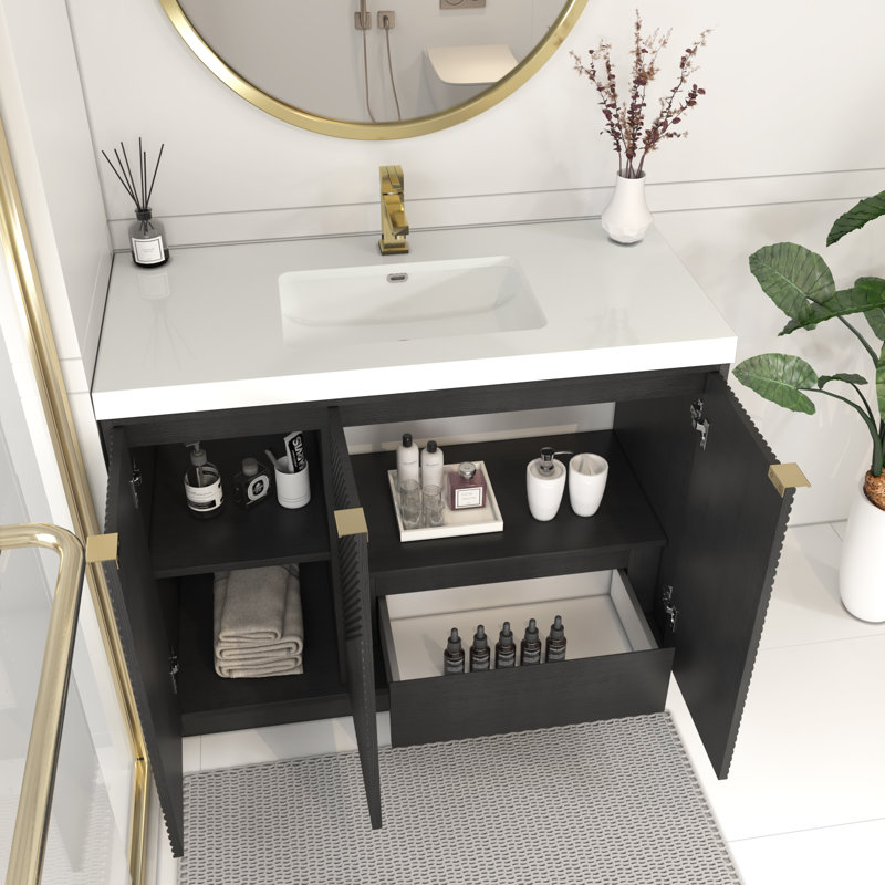 Meuble-lavabo autoportant avec lavabo en acrylique renforcé 41,7 po (portes à droite) et 47,2 po Monterey, Noir, 42"