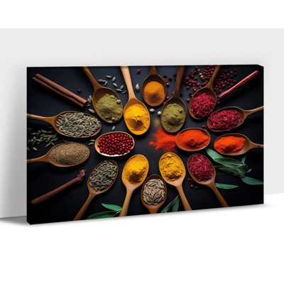 Large Kitchen Canvas Wall Art Colorful Spices Wooden Spoon Poster Prints Vintage Food Picture Painting Framed Ready to Hang Canvas Art for Kitchen Dining Room Wall Decor, 24×32 Inches